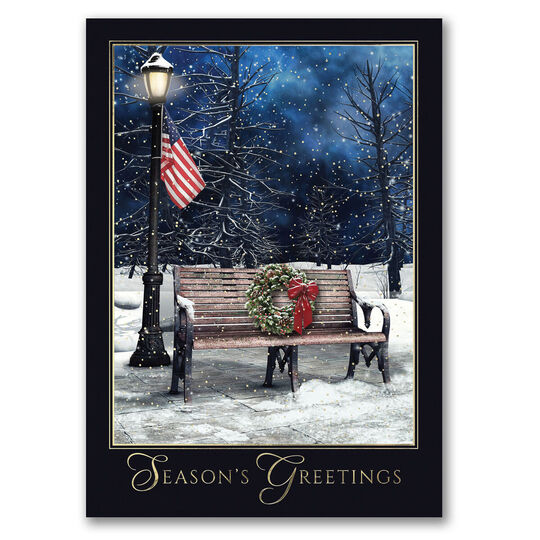 Patriotic Park Bench Folded Holiday Cards